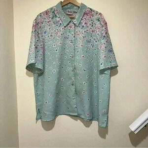 Women’s Vintage TanJay Floral Blue Print Grandma Core Button Down Blouse Size:18